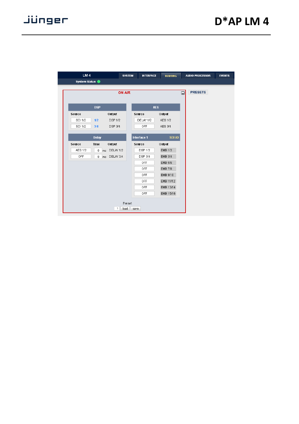 D*ap lm 4, Web gui – routing | Junger Audio D*AP LM2 / D*AP LM4 - Digital Audio Processor User Manual | Page 26 / 56