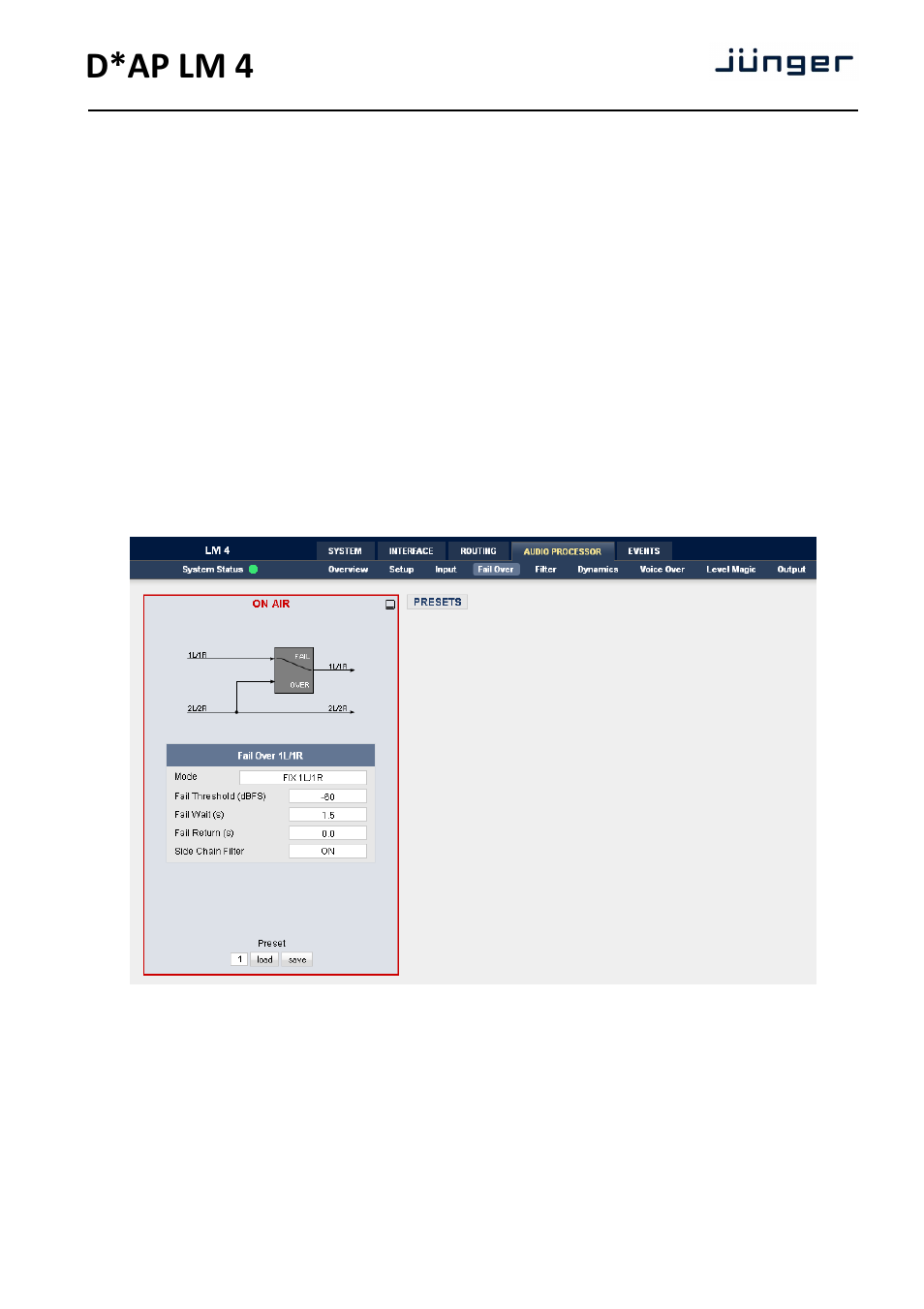 D*ap lm 4, Web gui – audio processor – fail over | Junger Audio D*AP LM2 / D*AP LM4 - Digital Audio Processor User Manual | Page 29 / 56