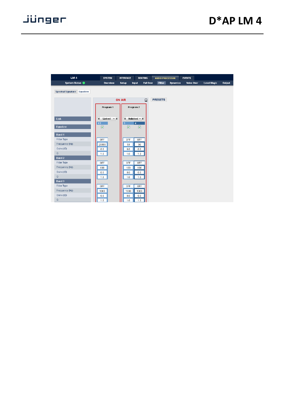 D*ap lm 4 | Junger Audio D*AP LM2 / D*AP LM4 - Digital Audio Processor User Manual | Page 32 / 56