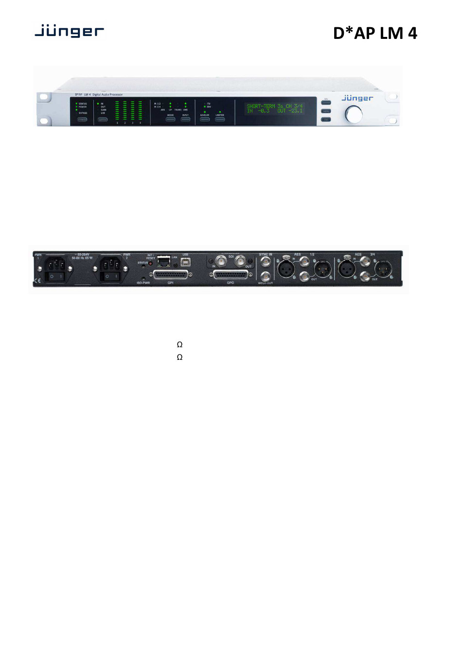 D*ap lm 4, Operating manual, Hardware | Junger Audio D*AP LM2 / D*AP LM4 - Digital Audio Processor User Manual | Page 4 / 56