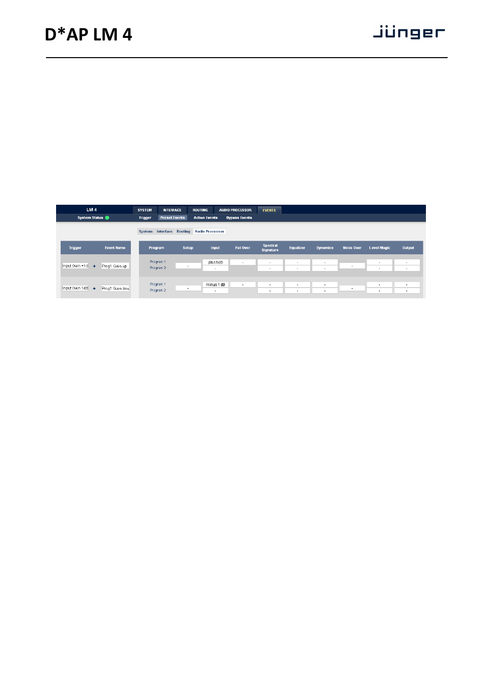 D*ap lm 4 | Junger Audio D*AP LM2 / D*AP LM4 - Digital Audio Processor User Manual | Page 47 / 56