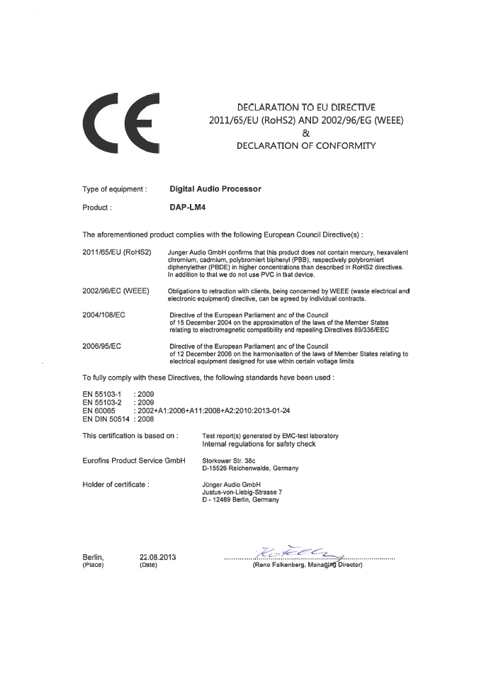 Junger Audio D*AP LM2 / D*AP LM4 - Digital Audio Processor User Manual | Page 54 / 56