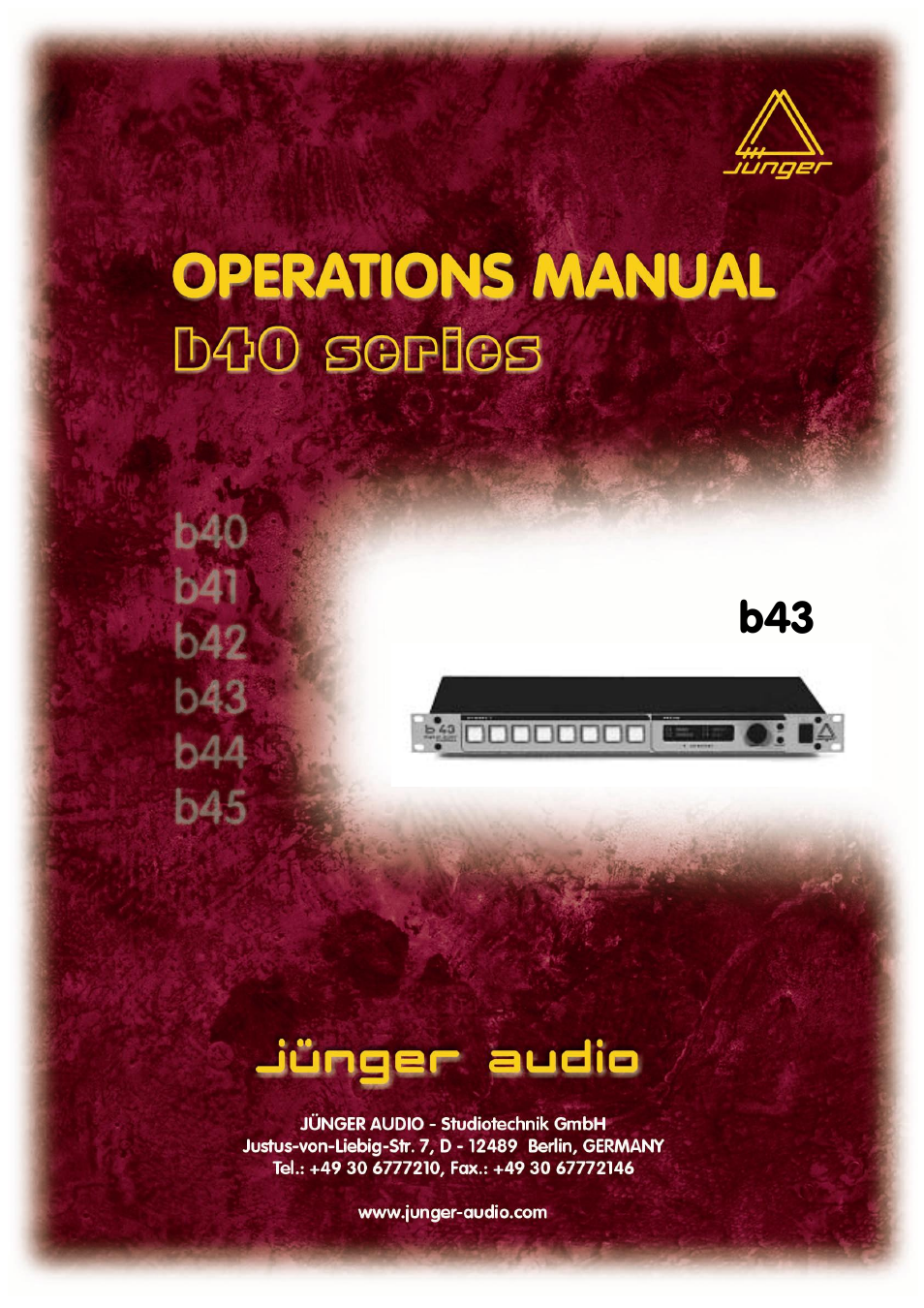 Junger Audio b43 - Digital Audio Toolbox User Manual | 40 pages