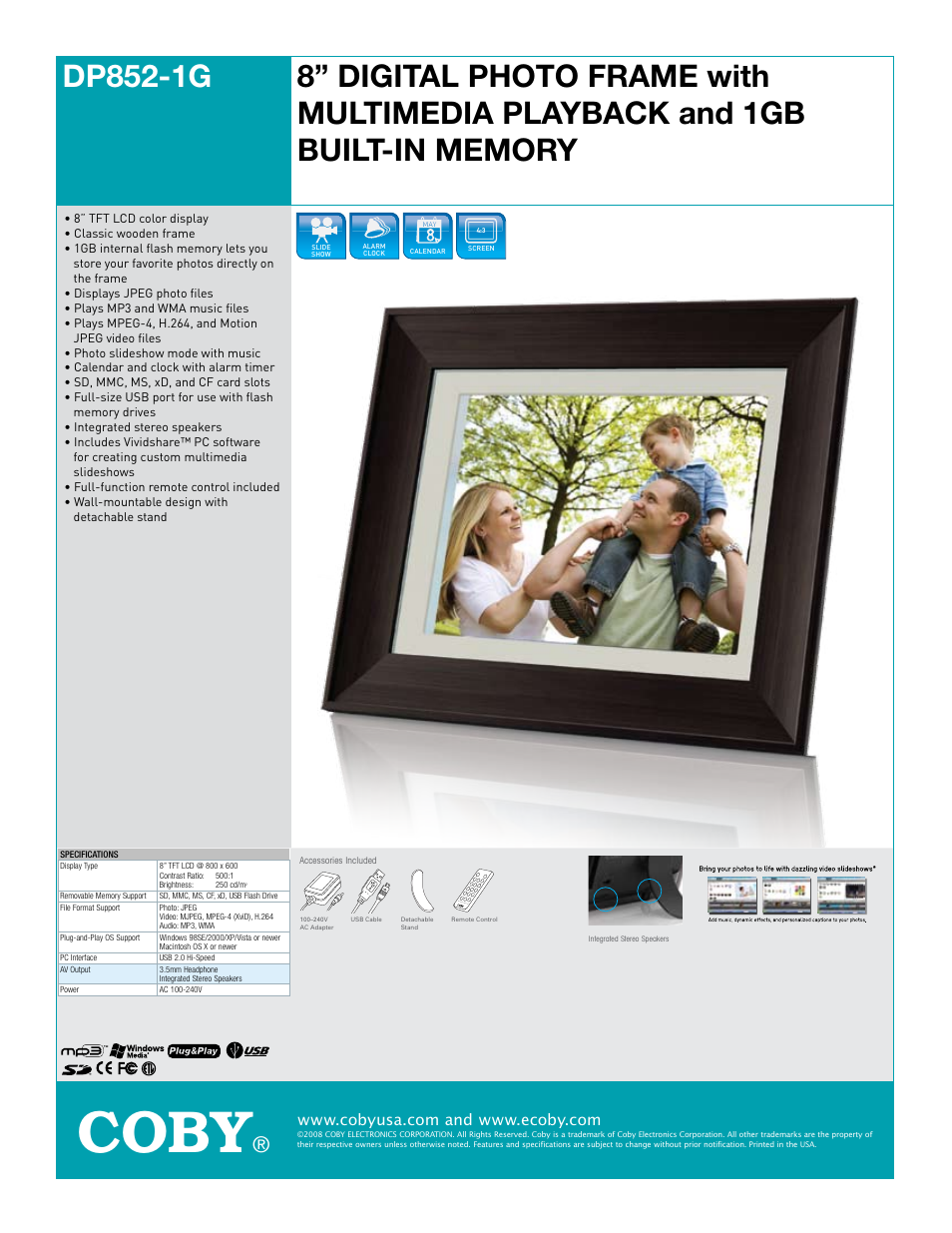 COBY electronic DP852-1G User Manual | 1 page