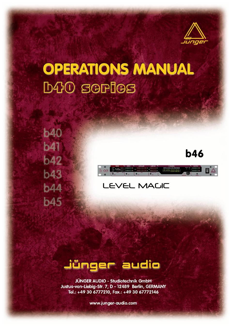 Junger Audio b46 - Digital Audio Leveler User Manual | 44 pages