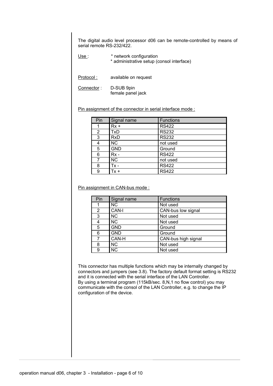 4 serial | Junger Audio d06 - Digital Audio Leveler User Manual | Page 20 / 56
