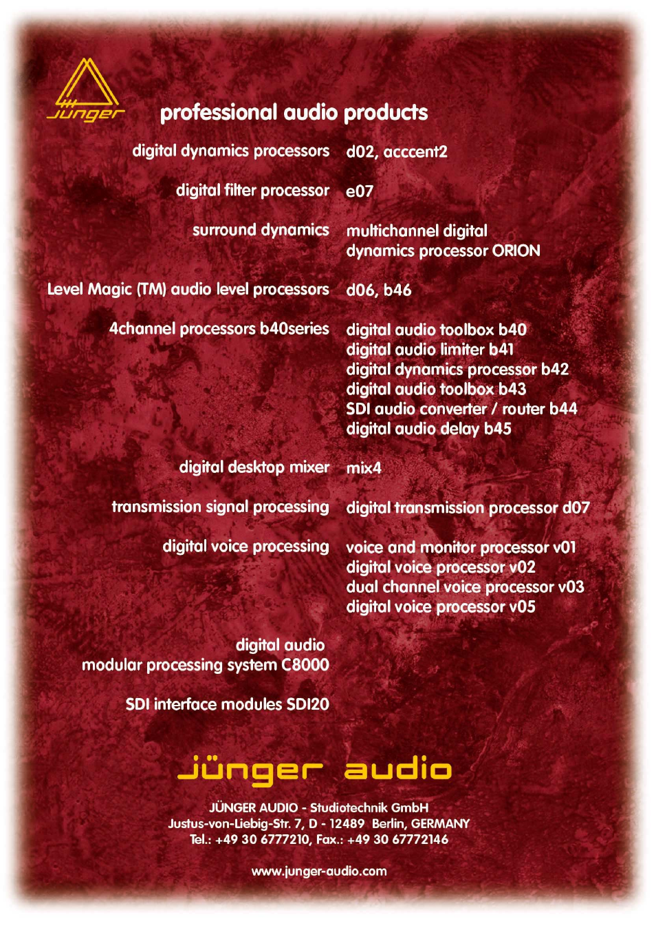 Junger Audio d06 - Digital Audio Leveler User Manual | Page 56 / 56