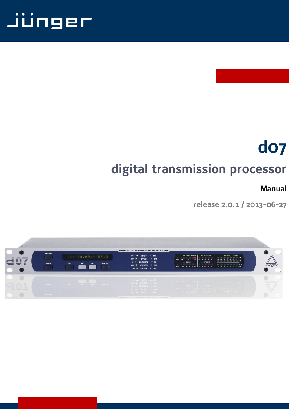 Junger Audio d07 - Digital Transmission Processor User Manual | 68 pages