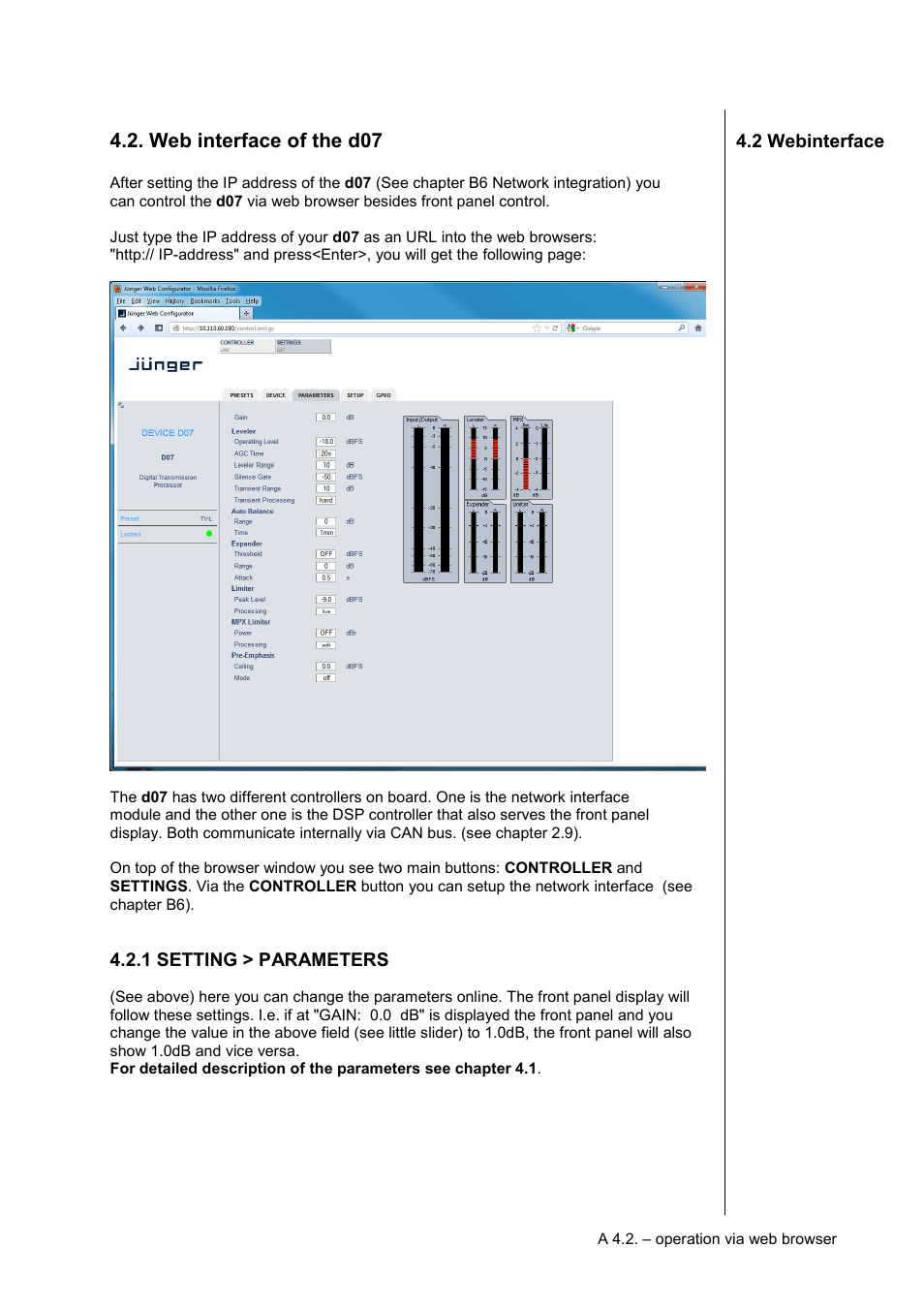 Web interface of the d07 | Junger Audio d07 - Digital Transmission Processor User Manual | Page 25 / 68