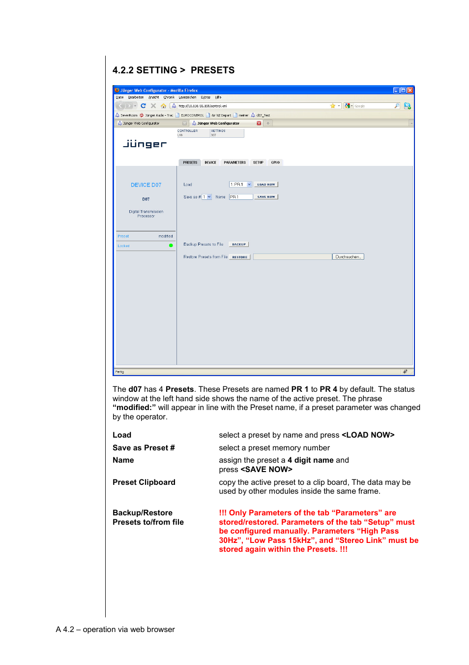 2 setting > presets | Junger Audio d07 - Digital Transmission Processor User Manual | Page 26 / 68