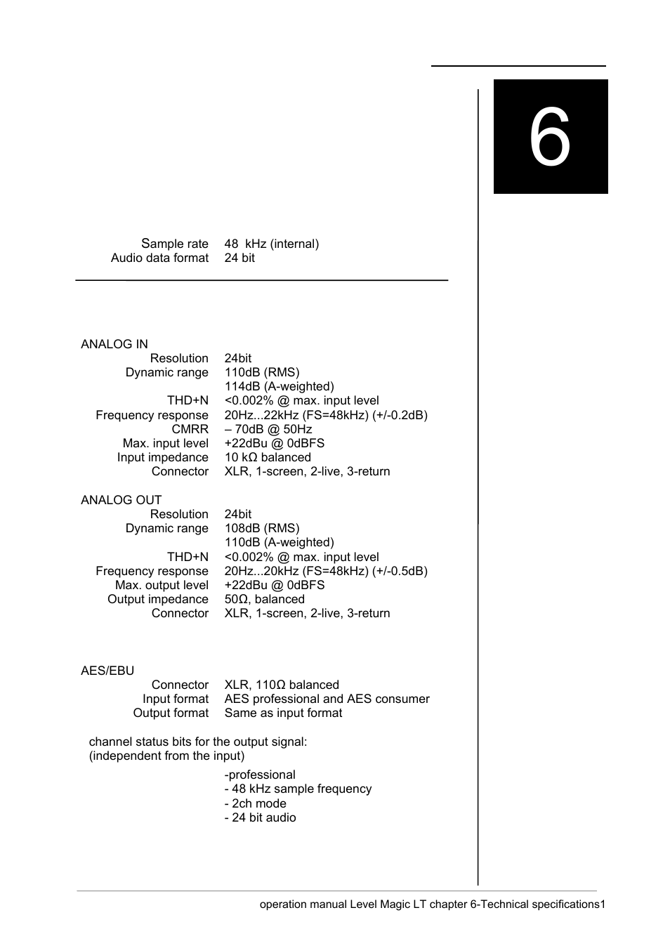 Lm_lt_op6.pdf, Technical specifications | Junger Audio Transmission processor Level Magic LT User Manual | Page 41 / 48