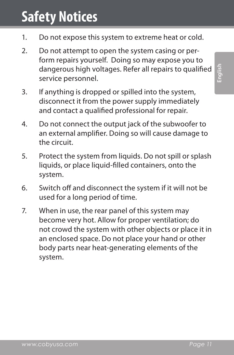 Safety notices | COBY electronic CSP96 User Manual | Page 11 / 41