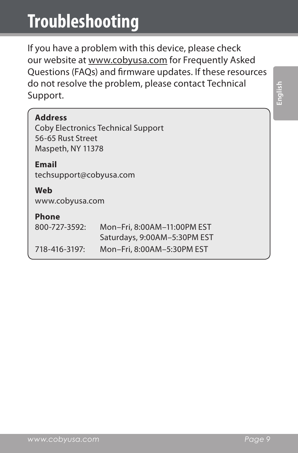 Troubleshooting | COBY electronic CSP96 User Manual | Page 9 / 41