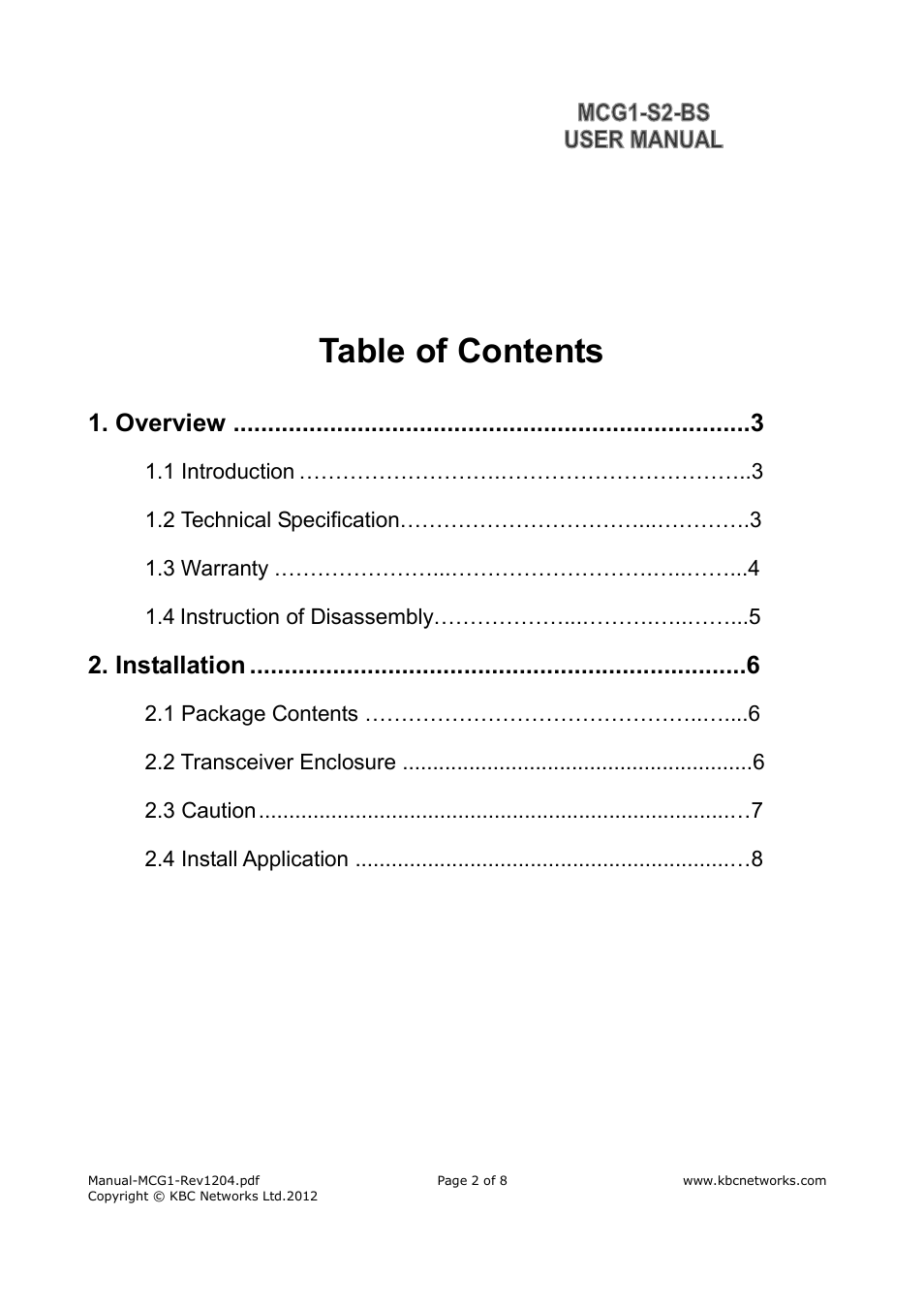 KBC Networks MCG1-S2-BS User Manual | Page 2 / 8