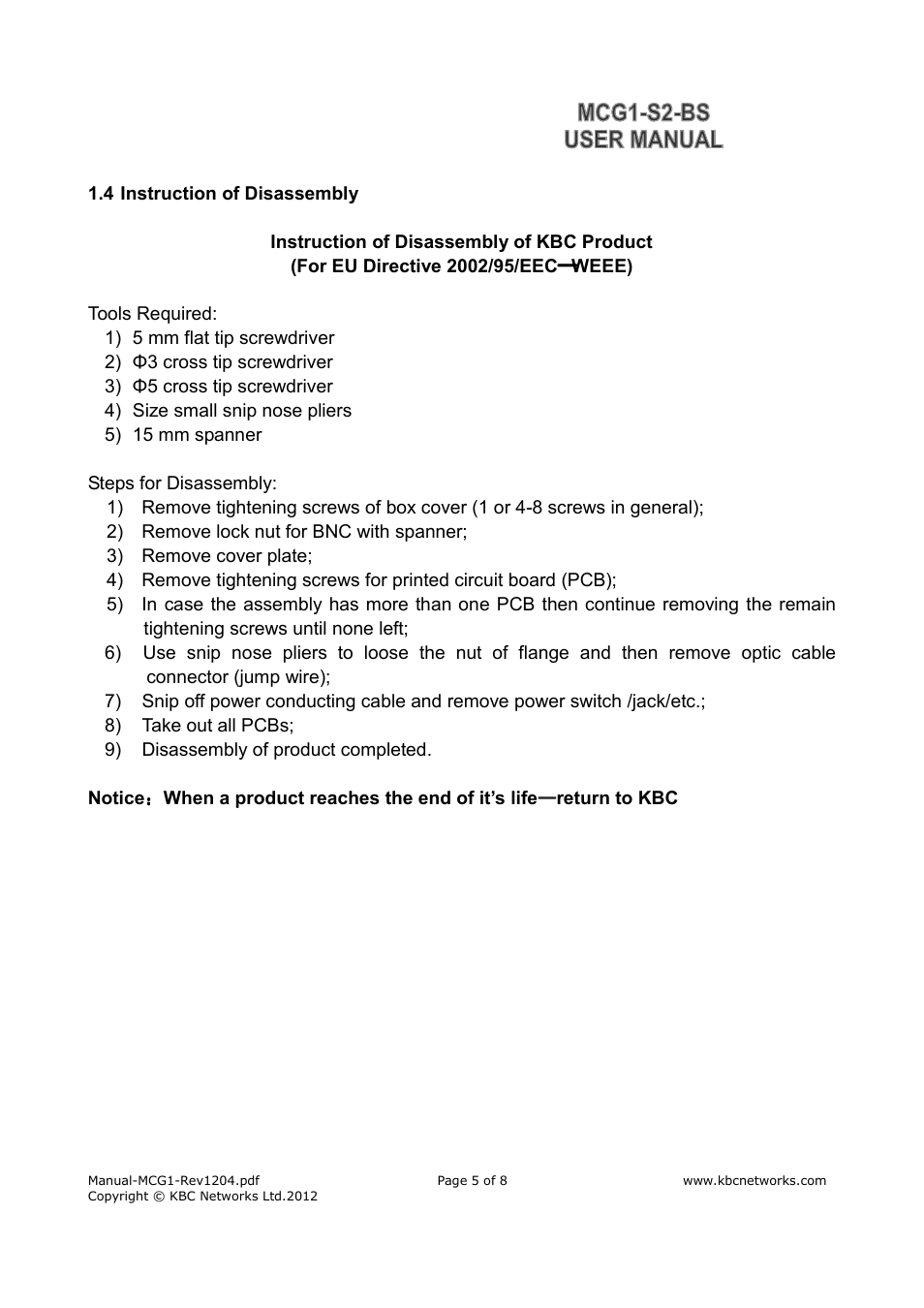 KBC Networks MCG1-S2-BS User Manual | Page 5 / 8