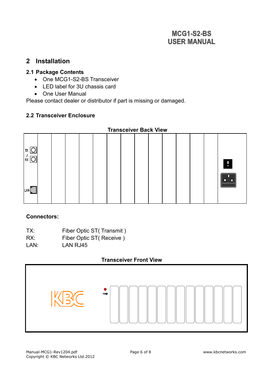 2 installation | KBC Networks MCG1-S2-BS User Manual | Page 6 / 8