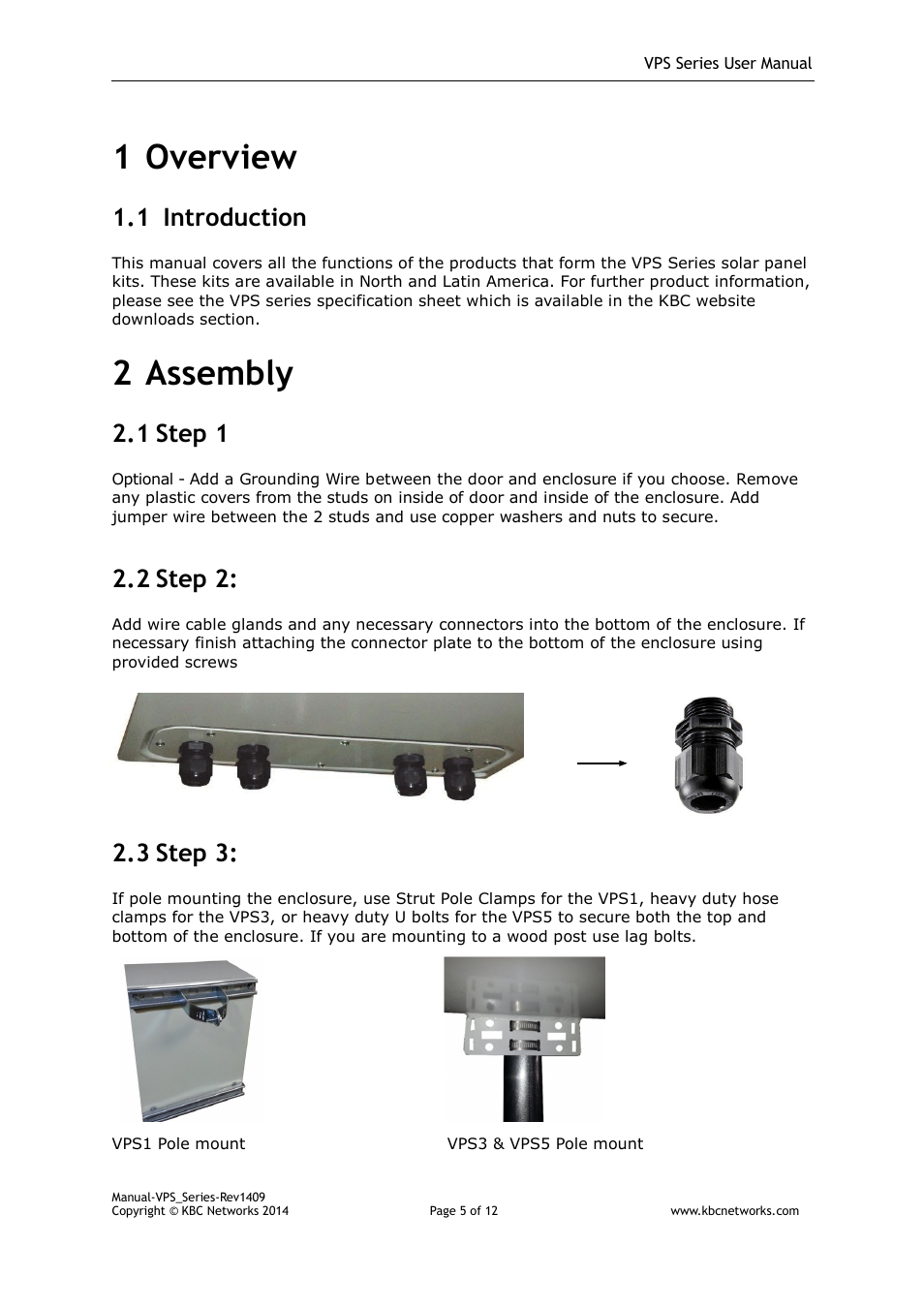 1 overview, 2 assembly, 1 introduction | 1 step 1, 2 step 2, 3 step 3 | KBC Networks VPS Solar Power Kits User Manual | Page 5 / 12