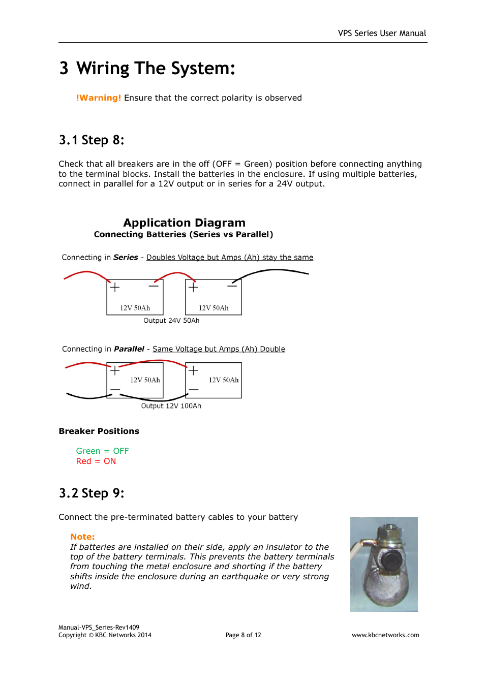 3 wiring the system, 1 step 8, 2 step 9 | KBC Networks VPS Solar Power Kits User Manual | Page 8 / 12