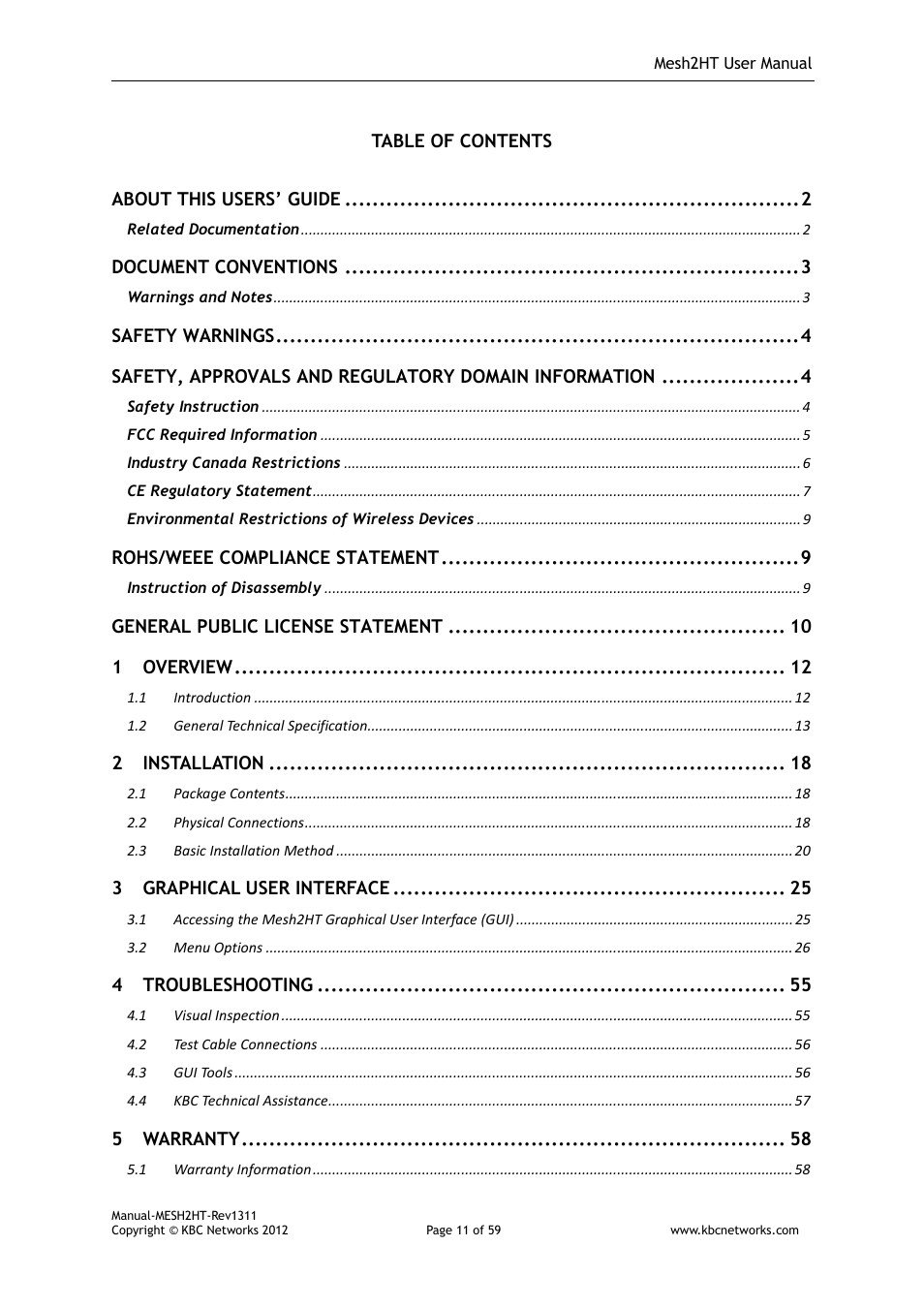 KBC Networks Mesh2HT User Manual | Page 11 / 59