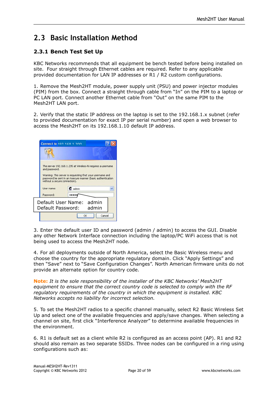 3 basic installation method | KBC Networks Mesh2HT User Manual | Page 20 / 59