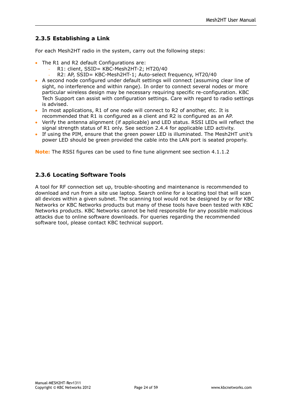 KBC Networks Mesh2HT User Manual | Page 24 / 59