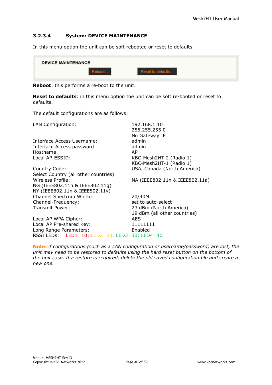 KBC Networks Mesh2HT User Manual | Page 40 / 59