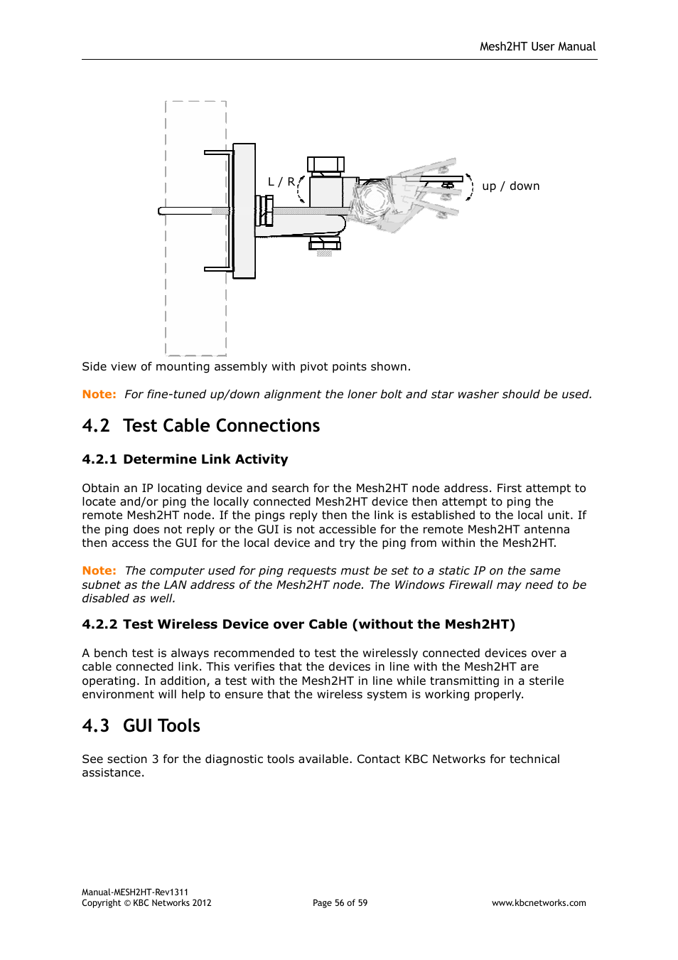 2 test cable connections, 3 gui tools | KBC Networks Mesh2HT User Manual | Page 56 / 59