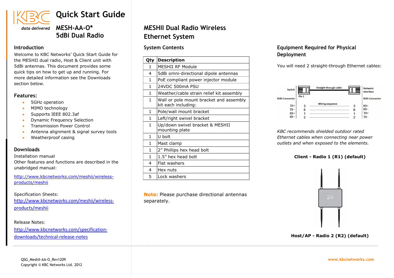 KBC Networks MeshII User Manual | 2 pages