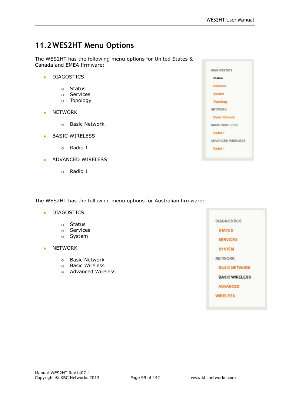 2 wes2ht menu options | KBC Networks WES2HT User Manual | Page 100 / 142