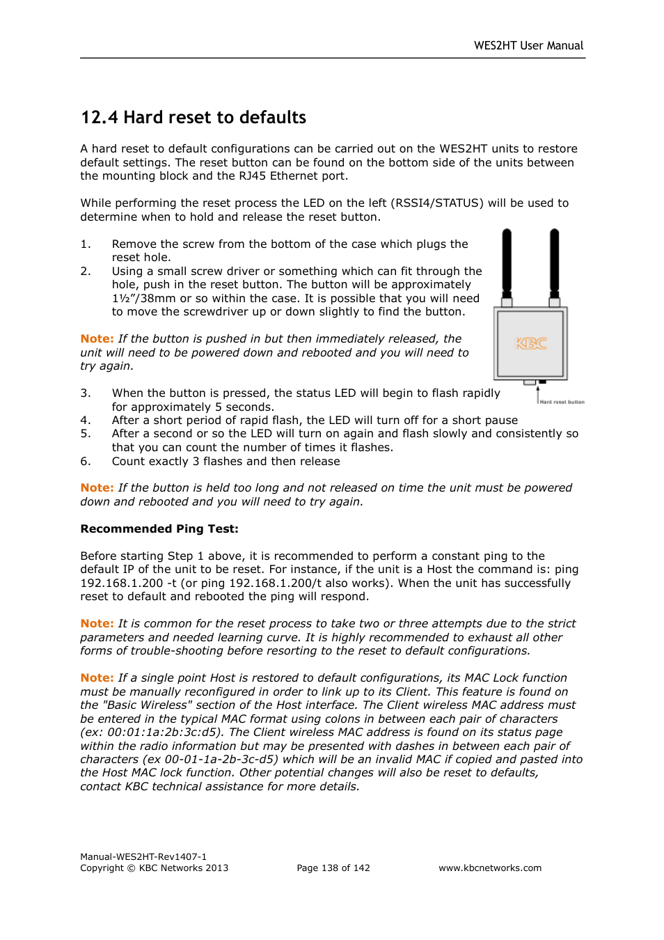 4 hard reset to defaults | KBC Networks WES2HT User Manual | Page 139 / 142