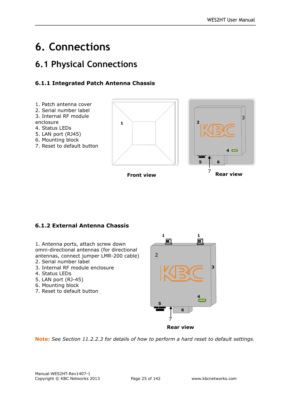 Connections, 1 physical connections | KBC Networks WES2HT User Manual | Page 26 / 142