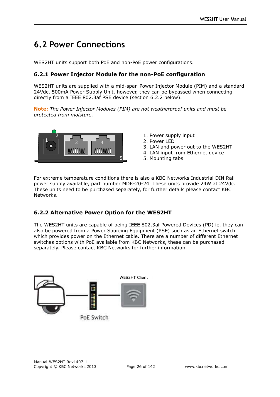 2 power connections | KBC Networks WES2HT User Manual | Page 27 / 142