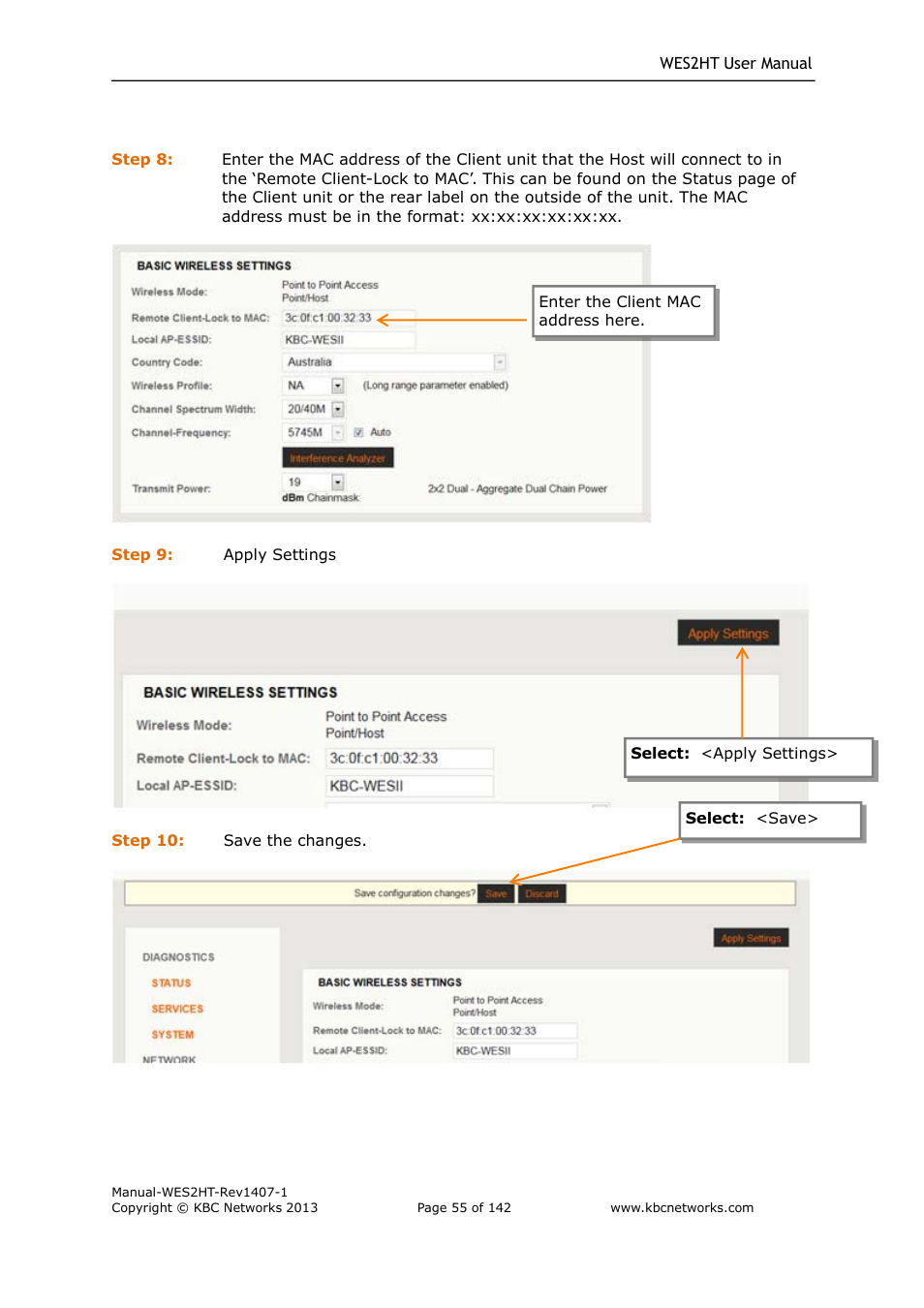 KBC Networks WES2HT User Manual | Page 56 / 142