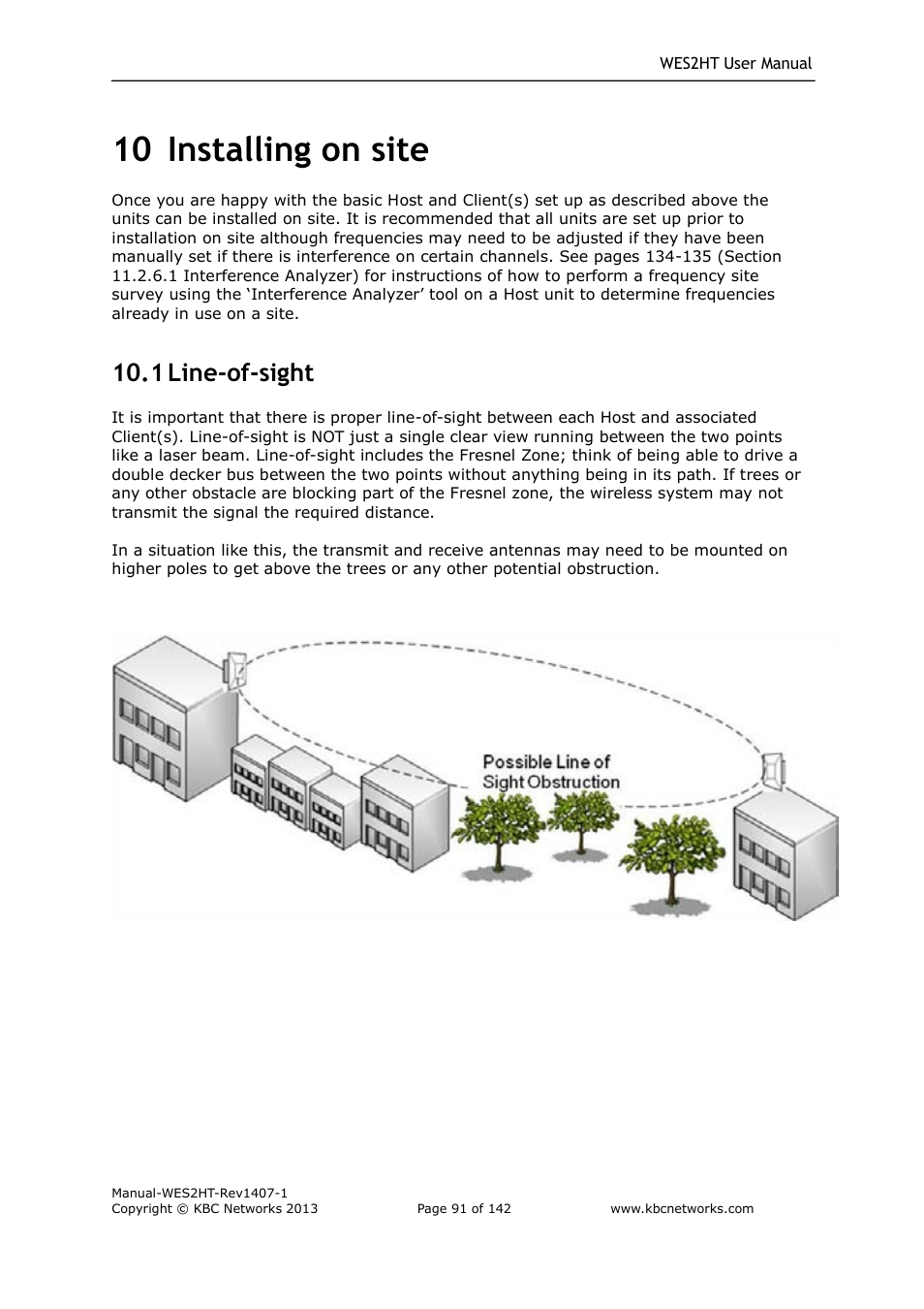 10 installing on site, 1 line-of-sight | KBC Networks WES2HT User Manual | Page 92 / 142