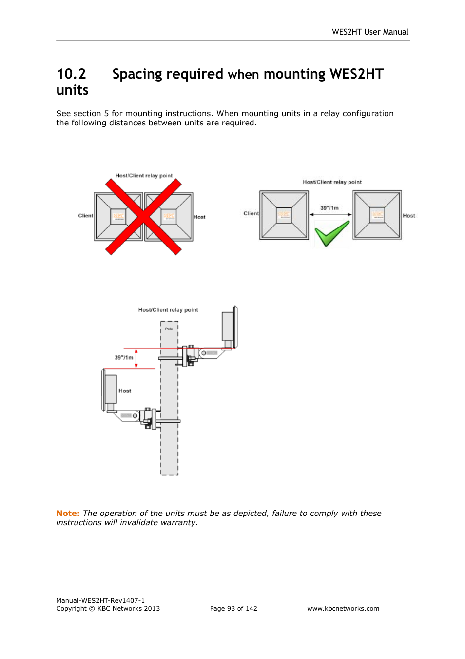 2 spacing required, Mounting wes2ht units, When | KBC Networks WES2HT User Manual | Page 94 / 142