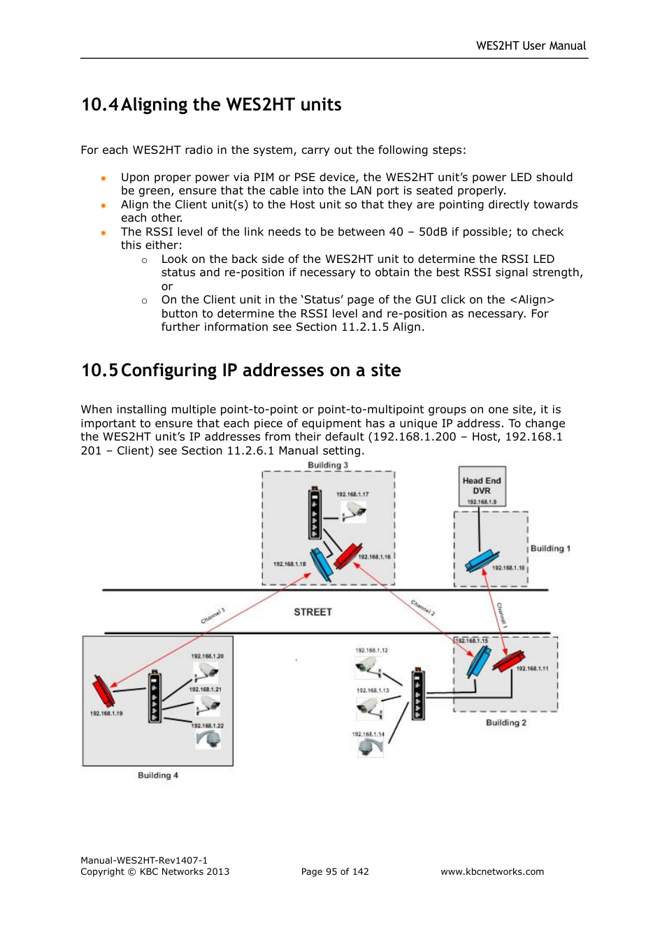 4 aligning the wes2ht units, 5 configuring ip addresses on a site | KBC Networks WES2HT User Manual | Page 96 / 142