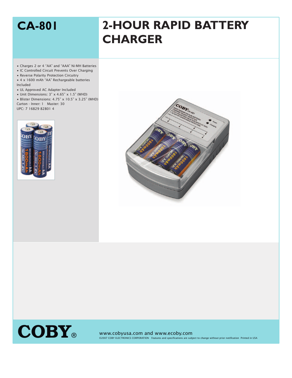 COBY CA-801 User Manual | 1 page