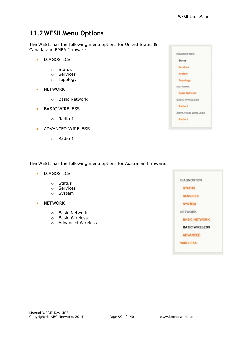 2 wesii menu options | KBC Networks WESII User Manual | Page 100 / 141