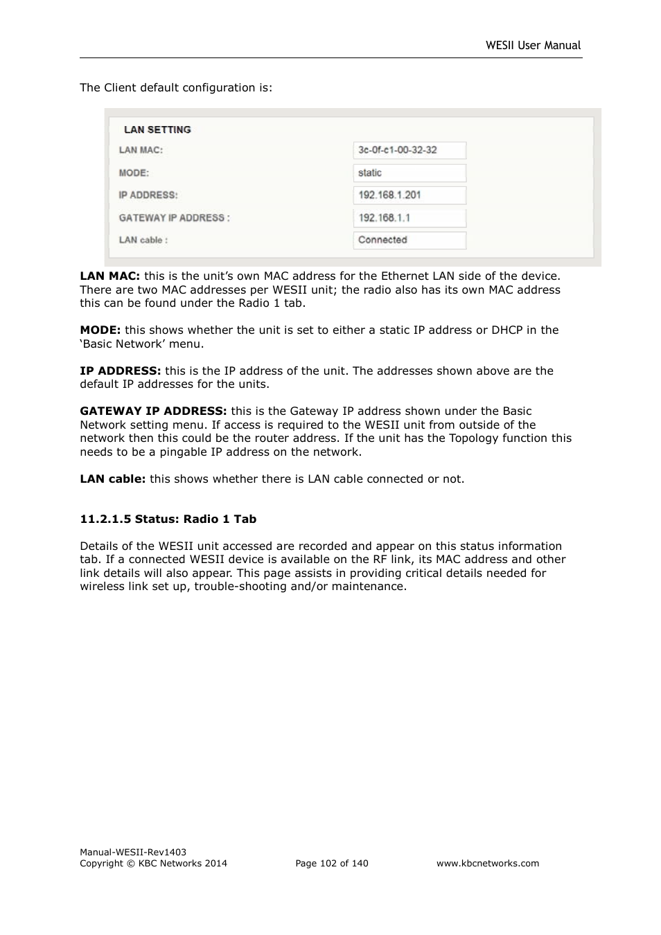 KBC Networks WESII User Manual | Page 103 / 141