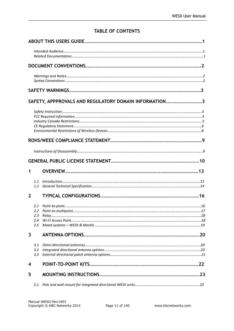 KBC Networks WESII User Manual | Page 12 / 141