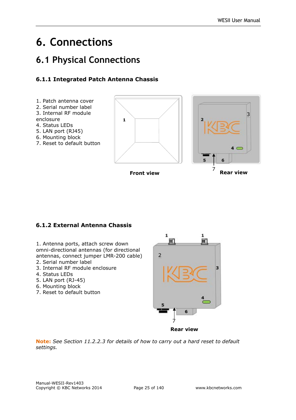 Connections, 1 physical connections | KBC Networks WESII User Manual | Page 26 / 141