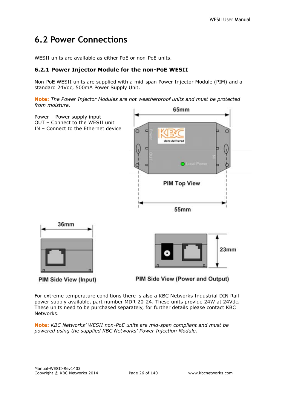 2 power connections | KBC Networks WESII User Manual | Page 27 / 141