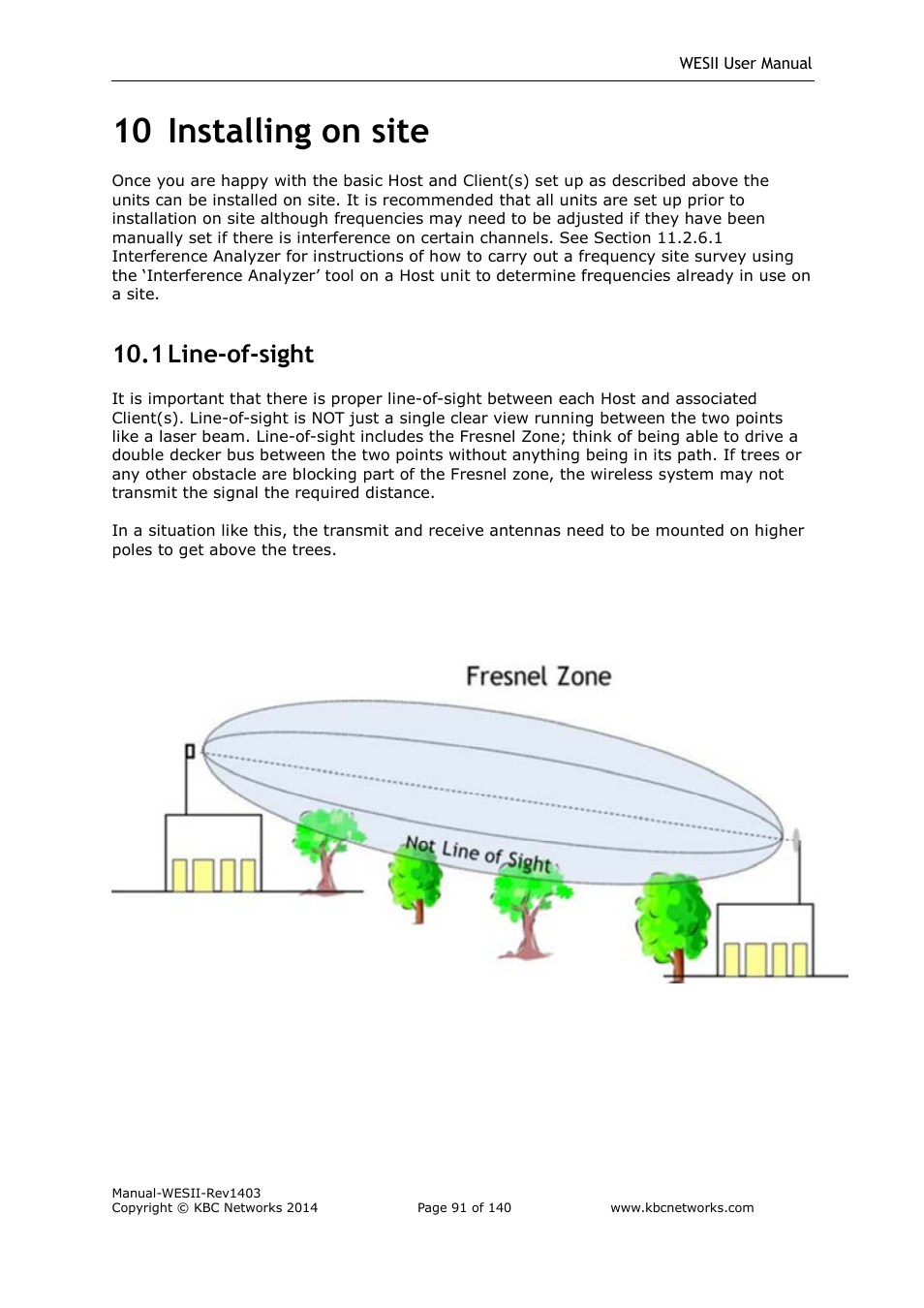 10 installing on site, 1 line-of-sight | KBC Networks WESII User Manual | Page 92 / 141