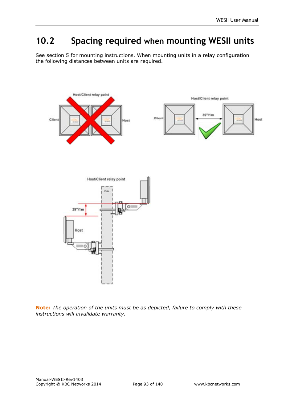 2 spacing required, Mounting wesii units, When | KBC Networks WESII User Manual | Page 94 / 141