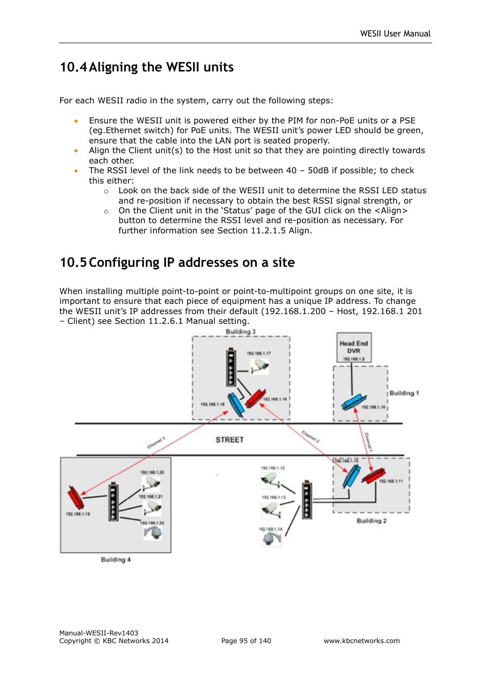 4 aligning the wesii units, 5 configuring ip addresses on a site | KBC Networks WESII User Manual | Page 96 / 141