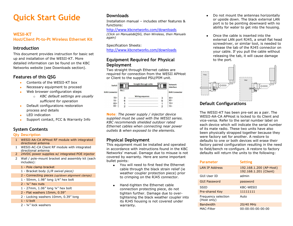 KBC Networks WESIIKT V221 17dBi to 17dBi Kit User Manual | 4 pages