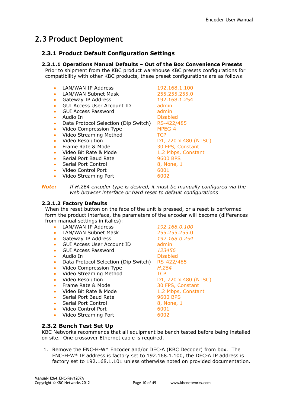 3 product deployment | KBC Networks H.264 Encoder User Manual | Page 10 / 49