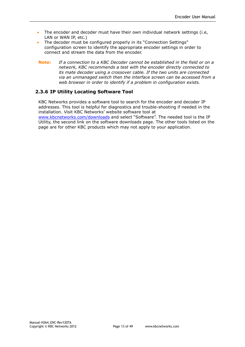 KBC Networks H.264 Encoder User Manual | Page 13 / 49