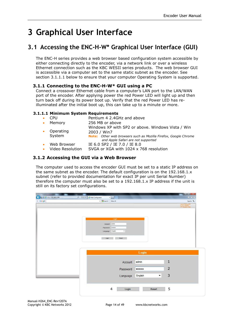 3 graphical user interface | KBC Networks H.264 Encoder User Manual | Page 14 / 49