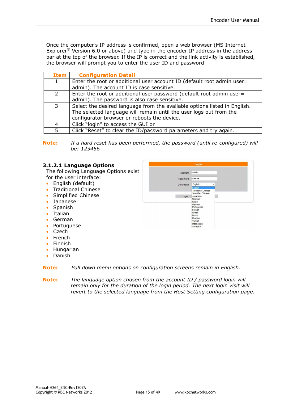 KBC Networks H.264 Encoder User Manual | Page 15 / 49